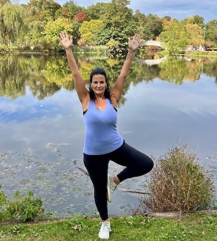 Paula in tree pose.